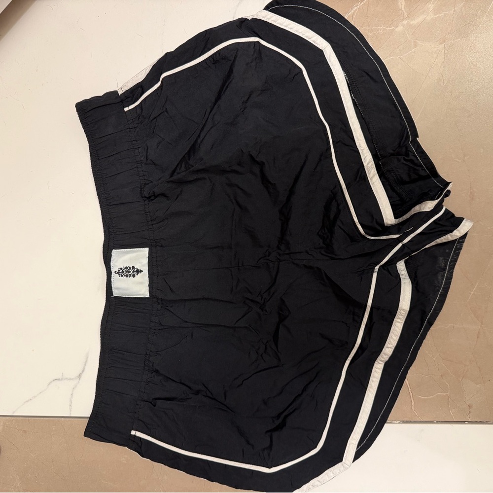 Free People FP movement varsity blues shorts, black with white piping lined